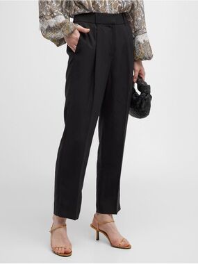 Kobi Halperin Linen Blend Black High-Waist Tailored Trousers